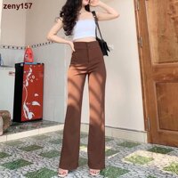 №▲zeny157Quần ống loe công sở cạp cao lưng cao 2 cúc vải tuyết mưa cao cấp Q065