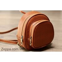 ZEPPA chính hãng - Da bò thật 100% - Balo nữ màu vàng nâu caro MS: BCR1