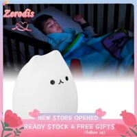 Zerodis Đèn ngủ dễ thương Hình mèo Silicon linh hoạt Chế độ điều chỉnh cho phòng bé