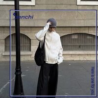 Zerotogue Áo Len Nam Xu Hướng Bông Tai Kẹp Thời Trang Phổ Biến Cổ Đứng Phong Cách Lười Áo Khoác Dệt Kim