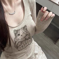 [Zestiva] áo thun tay dài áo thun ôm body nữ trơn basic Y2k áo phông trơn Cổ Tròn