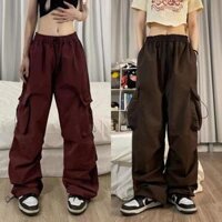 [Zestiva] S-3XL 7màu nữ Hàn Quốc Quần dài quần ống rộng nữ quần túi hộp nữ Dây rút kaki Quần Túi Hôp Bigsize Retro hiphop HZFWC2043