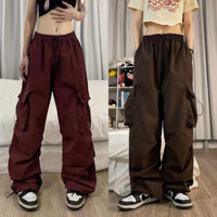 [Zestiva] S-3XL 7màu nữ Hàn Quốc Quần dài quần ống rộng nữ quần túi hộp nữ Dây rút kaki Quần Túi Hôp Bigsize Retro hiphop HZFWC2043