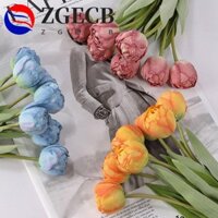 Zgecb Nhánh Tulip Nhân Tạo, Hoa Tulip Lụa Thực Tế Handmade, Đạo Cụ Chụp Ảnh Cảm Ứng Thật 7 Đầu Hoa Giả Trang Trí Tiệc Cưới