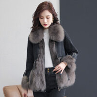 Zh [Sẵn Sàng] Mùa Thu Đông 2024 Mới Giả Cáo Nối Áo Khoác Denim Nữ Parkas Thời Trang Cổ Cáo Lông Thú Quần Jean Áo Khoác Nữ Rời Áo Khoác Ngoài R061