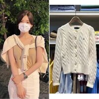 Zhao Lusi cùng một phong cách mặc áo len Xoắn Màu Trắng Áo len cardigan nữ phong cách tiền cũ Áo len dệt kim áo khoác hoa xoắn phong cách mùa thu lưới Tôi Hạnh Phúc dệt R5MS