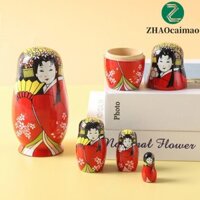 Zhaocaimao 5 Cái / bộ Bé Gái Búp Bê Nga Cô Gái Nhật Bản Gỗ Matryoshka Búp Bê Đồ Chơi Giáng Sinh