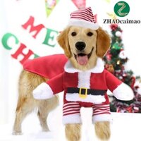 Zhaocaimao Quần Áo Thú Cưng Thoải Mái Ông Già Noel Mềm Mại Có Mũ Quần Áo Mèo Trang Phục