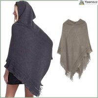 Zhaya Nữ Mùa Đông Đan Mũ Trùm Đầu Poncho Mũi Móc Viền Tua Rua Khăn Choàng Quấn Áo Len
