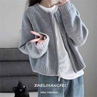 ZHELIHANGFEI Áo Khoác cardigan Dệt Kim Tay Dài Dáng Rộng Màu Xám Thời Trang Thu Đông Cho Nữ