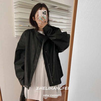 ZHELIHANGFEI Áo khoác da màu đen áo khoác nữ nhỏ nhắn phong cách cổ điển