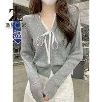 ZHELIHANGFEI Áo nịt dệt kim dài tay, áo ren, cổ chữ v