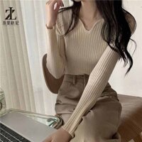 ZHELIHANGFEI Áo sơ mi nữ cổ chữ V ôm vừa vặn hàng đầu dệt kim