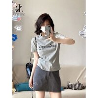 ZHELIHANGFEI Áo Thun Nữ Dáng Ôm Hở Vai In Chữ Thời Trang Mùa Hè