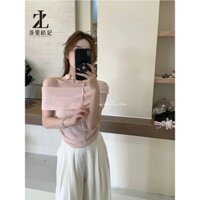 ZHELIHANGFEI Cô Gái Cay Một Vai Dệt Kim Nữ Hoa Hồng Ruy Băng Slim Fit Top