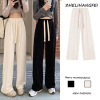 ZHELIHANGFEI Dây Rút Cao Cấp Rời Thẳng Đi Bộ Cong Lau Thể Thao Quần Ống Rộng Nữ