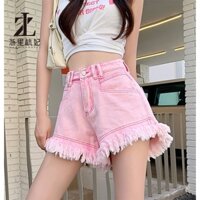 ZHELIHANGFEI Quần Short Jean Tua Rua Màu Hồng Thời Trang Nữ Tính