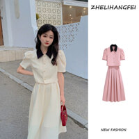 ZHELIHANGFEI Set Áo Sơ Mi Ngắn Tay Và Chân Váy Phong Cách Chanel Thời Trang Mùa Hè Dành Cho Nữ