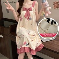 Zhen Mùa Hè Nữ Suspender Váy Ngủ In Hình Hoạt Hình Dài Vừa Ngọt Đệm Nhà VN