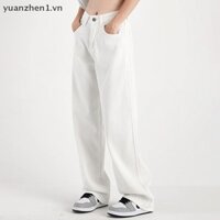 Zhen Thời Trang Cao Cấp Thường Ngày Rời Ống Rộng Quần Jean Màu Trơn Cho Nữ VN