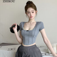 ZHIKOU áo phông áo thun nữ croptop baby tee Korean Dễ thương Phong cách Stylish WTX24408ZT 25Z240617