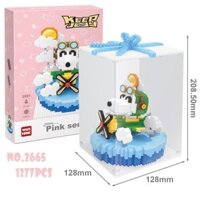 Zhiying Snoopy Castle Cake có nắp chống bụi Pink Puppy Hot Air Balloon Dòng khối xây dựng hạt kim cương nhỏ