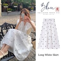 ZHOU Chân Váy Trắng Dài Điểm Hoa Thêu Đen