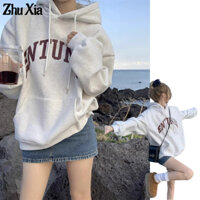 Zhu Xia Áo hoodie Nhung Dài Tay In Chữ Phong Cách retro Mỹ Hàn Quốc Cho Nữ