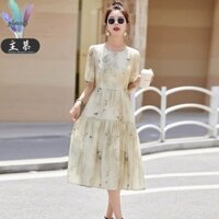 Zhumu 2025 Mùa Hè Thời Trang Mới Phong Cách Trung Hoa Mới Ôm Sát Đa Năng Phong Cách Quốc Gia Váy Cổ Tròn Có Nút Cho Phụ Nữ