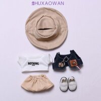 Zhuxaowan 17cm Quần áo búp bê Labubububu, Áo Vest Denim phong cách cao bồi Quần áo Labububububuku, Viền kính bạc Thay thế quần áo Labububupu thế hệ 1 & 2 Quà tặng trẻ em