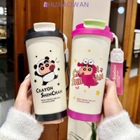 Zhuxaowan Crayon Shin Chan Thermos Cup, Lớp lót gốm có ống hút Bình giữ nhiệt cà phê, Đồ uống chống rò rỉ Phim hoạt hình cách nhiệt Bình chân không cách nhiệt hoạt hình cho trẻ em bé gái bé trai