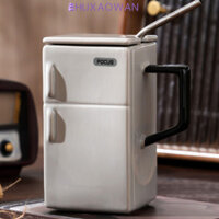 Zhuxaowan Tủ Lạnh Hình Cốc Nước, Cốc Gốm Retro Sáng Tạo, Bộ Đồ Ăn Vuông Với Ống Hút Không Gỉ Có Nắp Cốc Cà Phê Quà Tặng Cặp Đôi