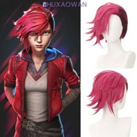 Zhuxaowan Vi Cosplay Tóc Giả, Trò Chơi LOL Hoa Hồng Sâu Tóc Ngắn, Phụ Kiện Trò Chơi Arcane 38cm Chịu Nhiệt Liên Minh Huyền Thoại Tóc Giả Cosplay Chống Đỡ