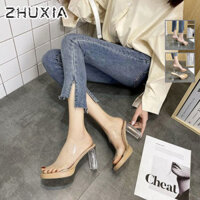 Zhuxia Dép xỏ ngón có dây đeo trong suốt thanh lịch dành cho nữ - Thiết kế trong suốt sành điệu
