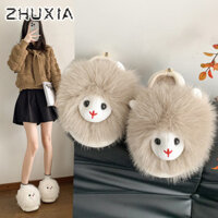 Zhuxia.giày nữ. Dép len alpaca ba chiều dễ thương.Trang trí nội thất mùa đông chống trượt. Cây lau nhà đế dày xinh xắn