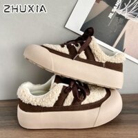 Zhuxia.giày nữ. Giày bánh mì hoạt hình dễ thương. Giày cotton len ấm áp thiết kế theo phong cách mới cộng với giày đế bằng nhung bên ngoài