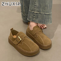 Zhuxia.giày nữ. Giày đế bằng da đông lạnh. Giày lười bệt