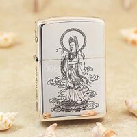 Zippo Bạc Nguyên Khối Khắc Quán Thế Âm Bồ Tát – STL02
