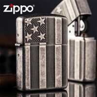 Zippo Chính Hãng Bạc Cổ Hình Cờ Mỹ - Zippo Armor US Flag Antique Silver Plate