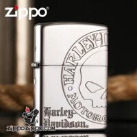 Zippo Chính Hãng Bạc Khắc Đầu Lâu Harley Davidson - Original genuine zippo lighter HDP-36 silver plated harley skeleton logo