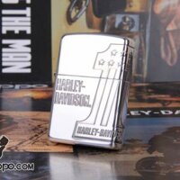 Zippo Chính Hẵng Bạc Khắc Số 1 Harley Davidson - Original genuine zippo lighter HDP-35 silver plated Halley No. 1 logo