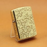 Zippo Chính Hãng Đồng Khắc Họa Tiết Arabesque Vỏ Dày Armor - Original genuine zippo lighter five-sided carved Tang grass