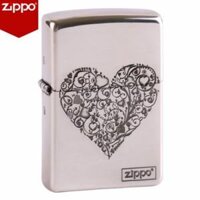 Zippo Chính Hãng Mạ Bạc Khắc Họa Tiết Trái Tim - Genuine zippo lighter silver medal has thousands of knots
