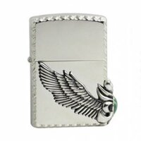 Zippo Chính Hãng Màu Bạc Có Cánh Thiên Thần Gắn Ngọc Xanh Bên - Zippo lighter 22309-B side turquoise love wing