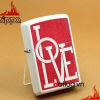 Zippo Chính Hãng Màu Trắng in chữ Love nền đỏ - Original genuine zippo lighter 29085LOVE