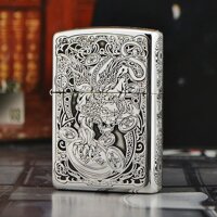 Zippo Sterling bạc nguyên khối kỳ lân ngậm kim tiền