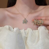 Zircon nhân tạo pha lê phong cách hoa mặt dây chuyền bông tai vòng cổ bộ hai mảnh thời trang đơn giản bông tai trang sức