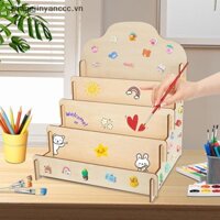 ღzjღ 2 Cái / bộ Giá đỡ trưng bày thẻ chúc mừng Giá trưng bày nhãn dán bằng gỗ 4 tầng Giá trưng bày thẻ Giá trưng bày bán lẻ trống Kệ trưng bày bàn lưu trữ Trưng bày triển lãm thương mại  c