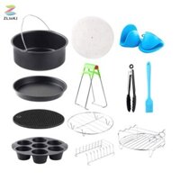 Zlinkj 12 Chiếc Nồi Chiên Không Khí Bộ Phụ Kiện Nồi Chiên Không Khí Cấp Thực Phẩm 7 Inch Có Giỏ Bánh Pizza Chảo Inox Xiên Giá Mới
