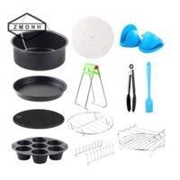 Zmonh 12 Chiếc Nồi Chiên Không Khí Bộ Phụ Kiện Nồi Chiên Không Khí Cấp Thực Phẩm 7 Inch Có Giỏ Bánh Pizza Chảo Inox Xiên Giá * Mới